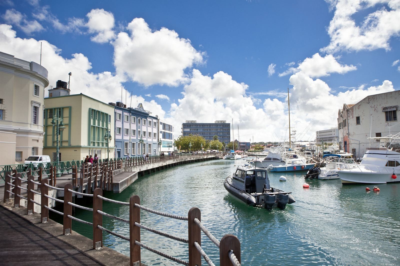 Boats moored along the careenage in Bridgetown, Barbados